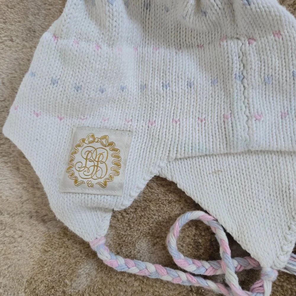 The Beaufort Bonnet Company Cream Knit Earflap Hat with Pink & Blue Accents